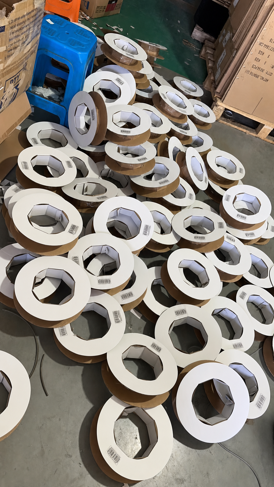Weatherstrip rolls prepared for packing review